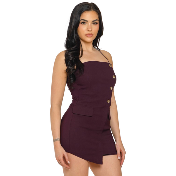 Strapless button down romper