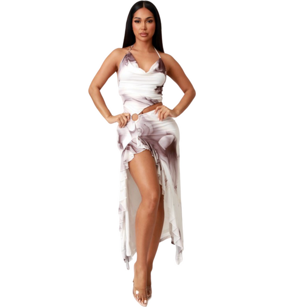Halter side ruffle dress