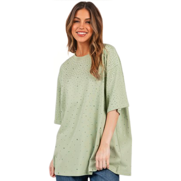 Oversized rhinestones t shirt
