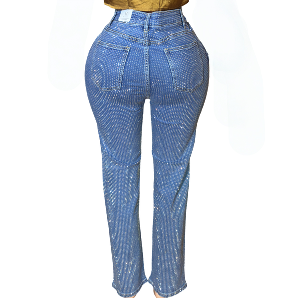 All over Rhinestones denim pants