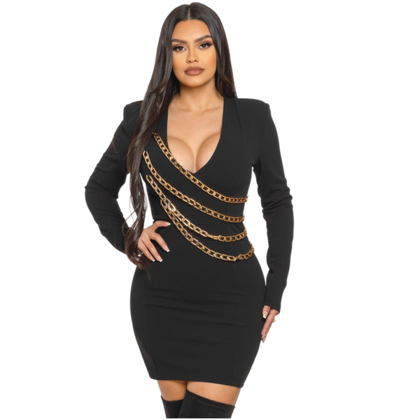 Classy and boujee plastic chained detailed dress (black)