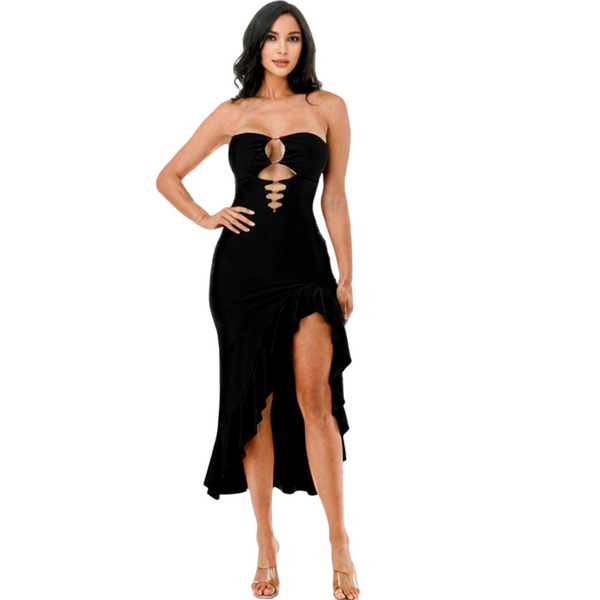 Gorgeous Ruffle slit halter dress