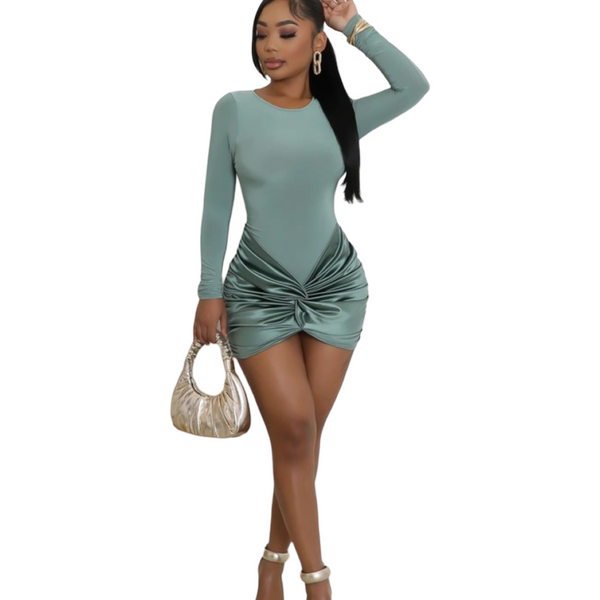 Long sleeve Mini dress with satin detail