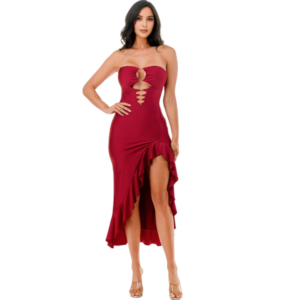 Gorgeous Ruffle slit halter dress