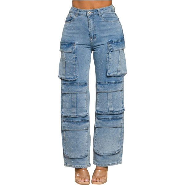 Rhinestones cargo pants black