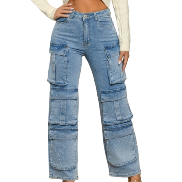 Rhinestones cargo pants black