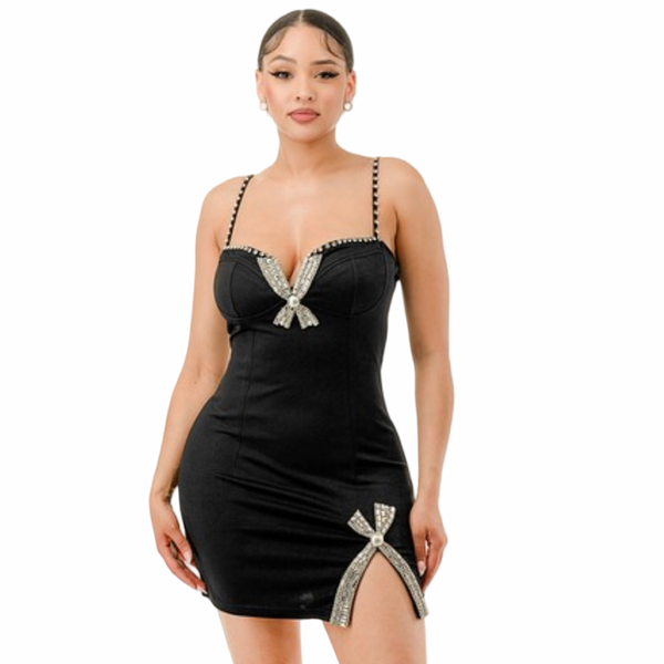 Strapless dress with rhinestones ribbons (runs slightly big)