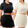 Cute set polo knitted women’s soft 2 piece set