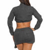 Denim black set long sleeve cropped top cargo skirt womenswear