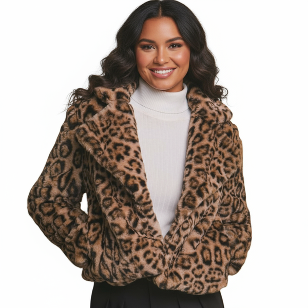 Leopard print faux fur jacket