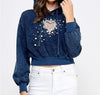 Rhinestone and pearl denim hoodie