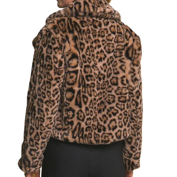 Leopard print faux fur jacket