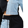 Denim combination two piece set pants