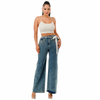 High stretch wide leg Pearl and rhinestone floral embellishment jeans