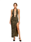 Mesh Backless Halter leopard maxi dresses