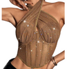 Crossed neck corset sparkly top