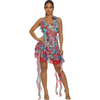 Mesh ruffle printed dress