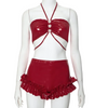 Only baddies two piece sets red leather set for women summer wear for parties.