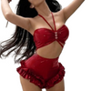 Only baddies two piece sets red leather set for women summer wear for parties.