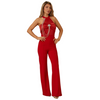 Drag chain halter stretchy jumpsuit