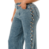 High stretch Wide leg Side slit studded jeans