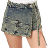 Cargo denim mini skort wrap strings womenswear