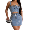 Denim 2 piece set for women overalls, cute foiled denim