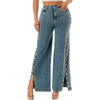 High stretch Wide leg Side slit studded jeans
