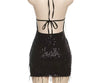 Black mini sequin dress for women neck tied for occasions