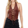 Halter front tie suede top with gold studs