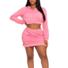 Rhinestone two pcs hoodie mini skirt womenswear