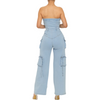 Strapless Stretchy cargo denim jumpsuit womenswear