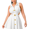 (Get one size up)Gorgeous little dress gold buttons casual