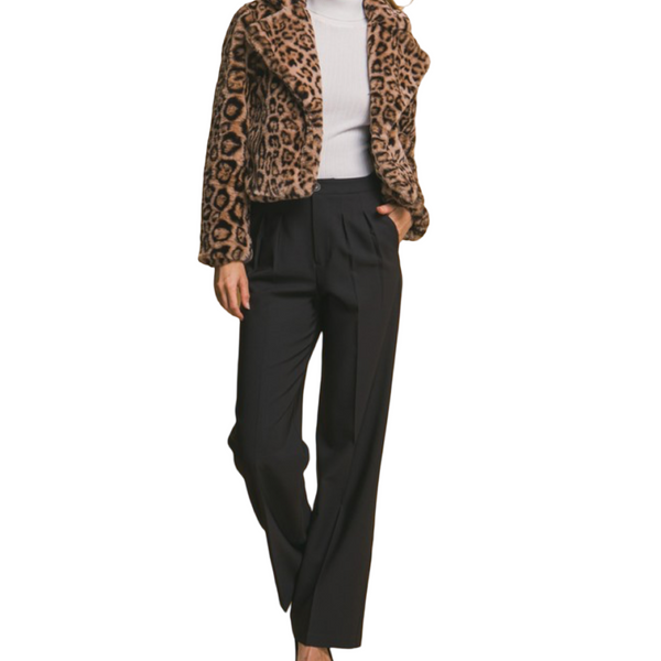 Leopard print faux fur jacket