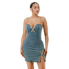 Stretchy Rhinestone ribbon denim dress