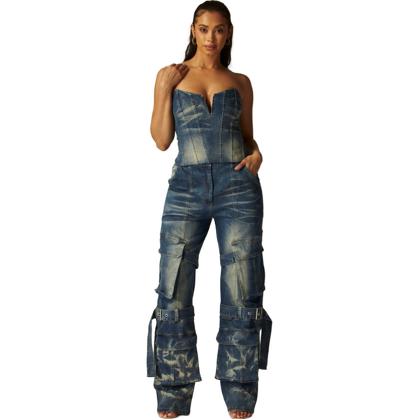 Streetwear style Cargo denim 2 pcs set