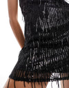 Black mini sequin dress for women neck tied for occasions