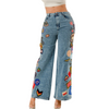 Stretchy patched denim wide leg pant