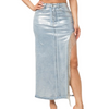 Metallic foil denim skirt with side slit