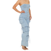 Strapless Stretchy cargo denim jumpsuit womenswear