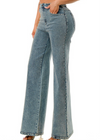 Wide leg stretchy pants with rhinestone