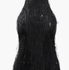 Black mini sequin dress for women neck tied for occasions