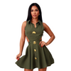(Get one size up)Gorgeous little dress gold buttons casual