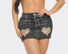 Mini skirt denim black with rhinestone heart, for women