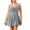 Light wash denim tie shoulder mini dress womenswear