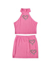 Queen rhinestone heart two piece set for women