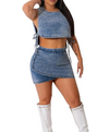 Denim girly two piece set mini skirt womenswear cropped top sleeveless