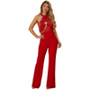 Drag chain halter stretchy jumpsuit