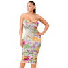 Royal satin printed bodycon midi dress