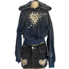 Rhinestone and pearl denim hoodie